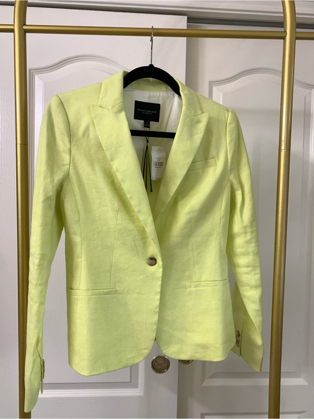 Banana Republic Women's neon yellow/green Linen Blend Blazer - 4